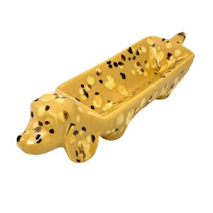 Vtg Dachshund Wiener Dog Serving Cracker Candy Dish Ceramic Bar Sponge Speckled